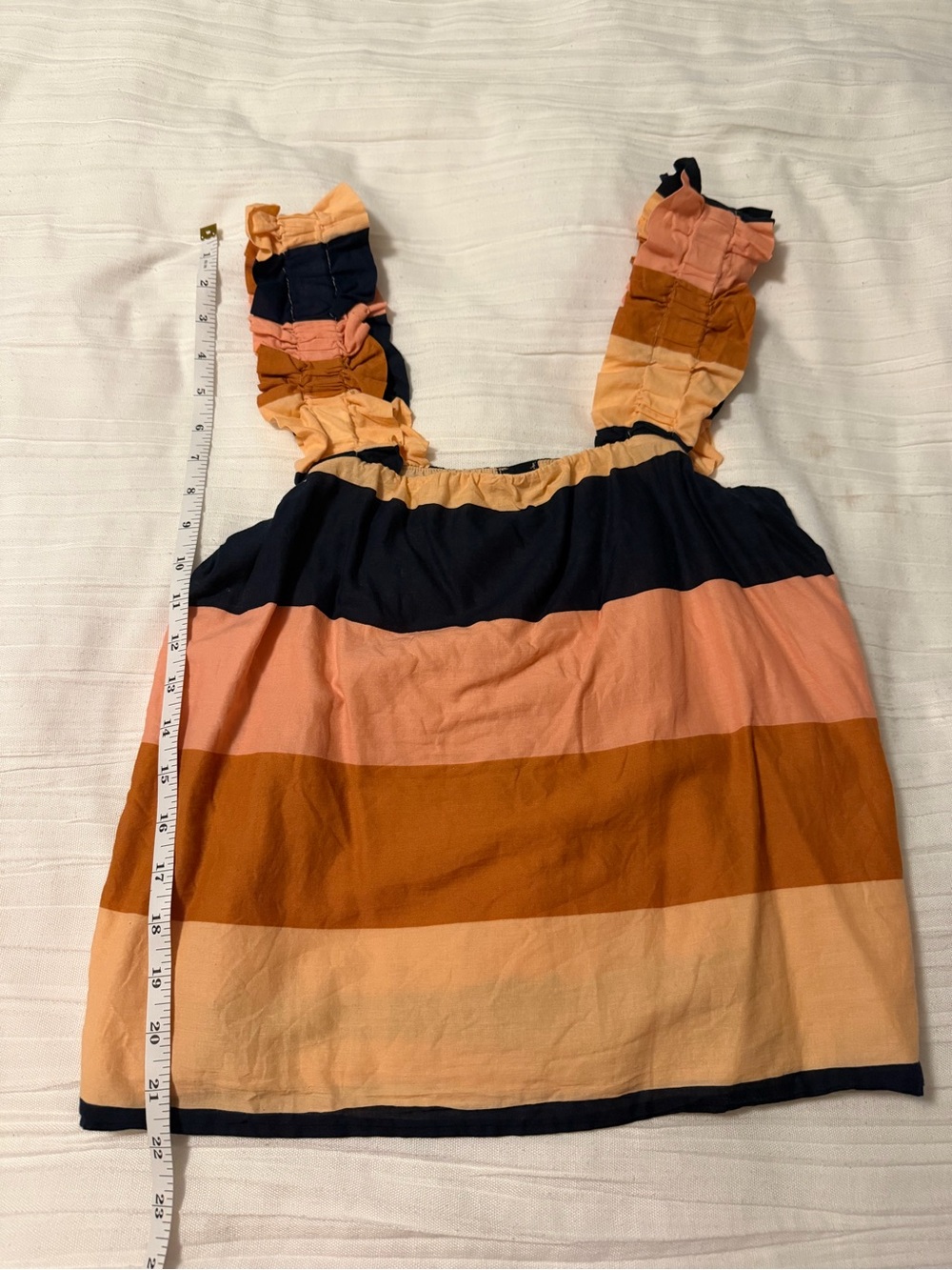 Striped Ruffle Strap Tank Top - Navy, Peach & Rust - Picture 4 of 5